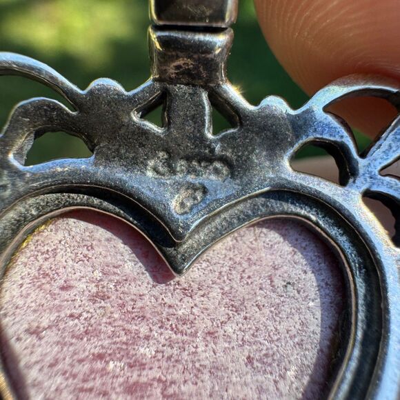 CAROLYN POLLACK Sterling Silver Rhodonite & Opal TE AMO Heart Pendant Vintage - Picture 9 of 9